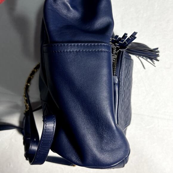 TORY BURCH Fleming Navy Blue Leather Quilted Backpack - Picture 7 of 10
